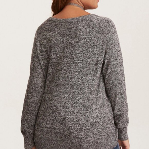 TORRID Sequin "Beautiful" Raglan Grey Cotton  Sweater Size 1 - Picture 3 of 12